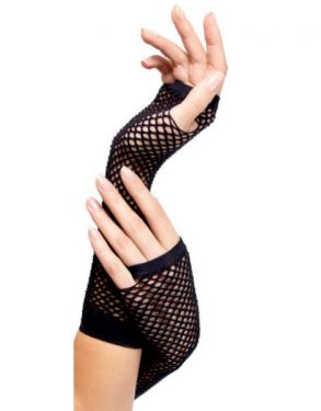 80s Fancy Dress Long Fishnet Gloves - Black